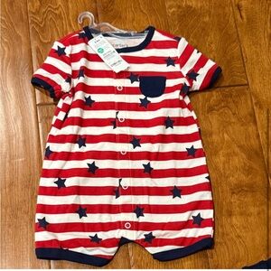 NWT Size 3-6 months Carter's Red and White Striped Baby Romper with Blue Stars